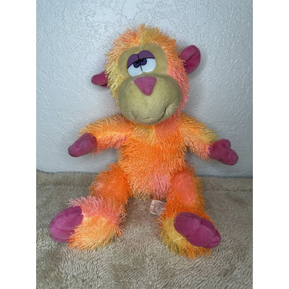 Kellytoy Orange Tie Dye Stuffed Plush Monkey Pink Vintage Y2K Plastic Eyes 11”